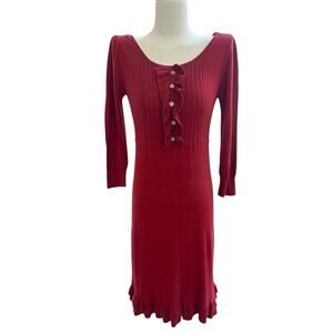 John Rocha Coral Knit Sweater Dress Sz 8 US 4 Ruffles Buttons Details Long Slv